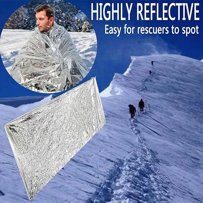 4Pack Outdoor Aluminum Foil Warming Blanket for Wilderness Survival, Camping, Easy Tenting - Rain and Sun Protection - Reflective Warming First Aid Aluminum Foil Blanket (Silver)