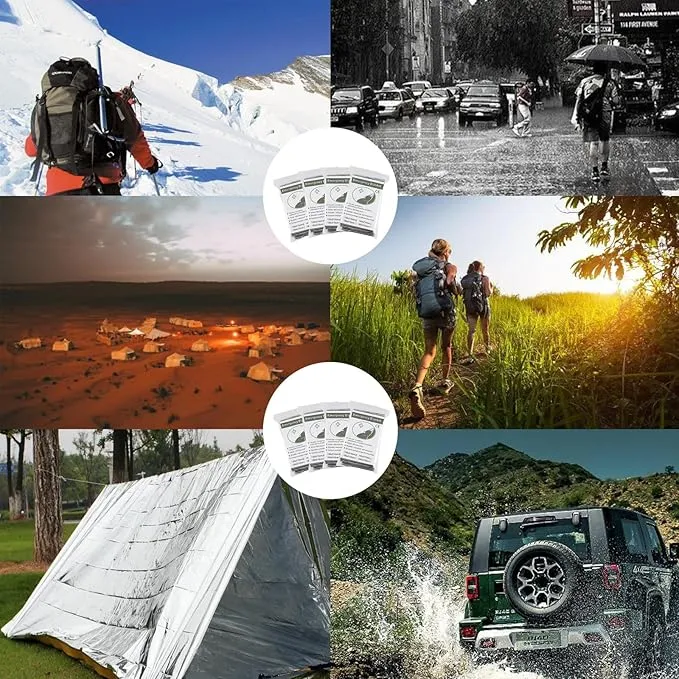4Pack Outdoor Aluminum Foil Warming Blanket for Wilderness Survival, Camping, Easy Tenting - Rain and Sun Protection - Reflective Warming First Aid Aluminum Foil Blanket (Silver)