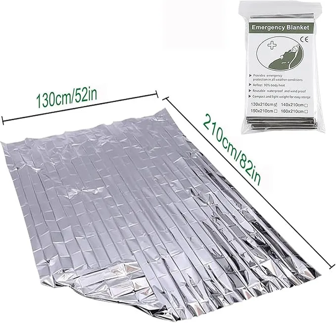 4Pack Outdoor Aluminum Foil Warming Blanket for Wilderness Survival, Camping, Easy Tenting - Rain and Sun Protection - Reflective Warming First Aid Aluminum Foil Blanket (Silver)