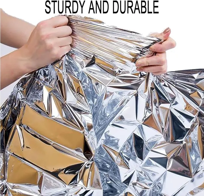 4Pack Outdoor Aluminum Foil Warming Blanket for Wilderness Survival, Camping, Easy Tenting - Rain and Sun Protection - Reflective Warming First Aid Aluminum Foil Blanket (Silver)