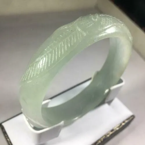 58-60mm Certified Natural Light Green Jadeite Emerald A Jade Carved Dragon Flower Bracelet Bangle GX3132 with Gift Box