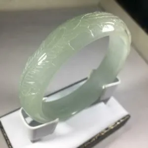 58-60mm Certified Natural Light Green Jadeite Emerald A Jade Carved Dragon Flower Bracelet Bangle GX3132 with Gift Box