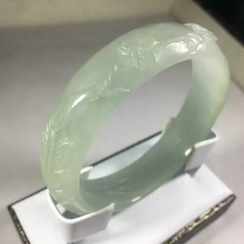 58-60mm Certified Natural Light Green Jadeite Emerald A Jade Carved Dragon Flower Bracelet Bangle GX3132 with Gift Box