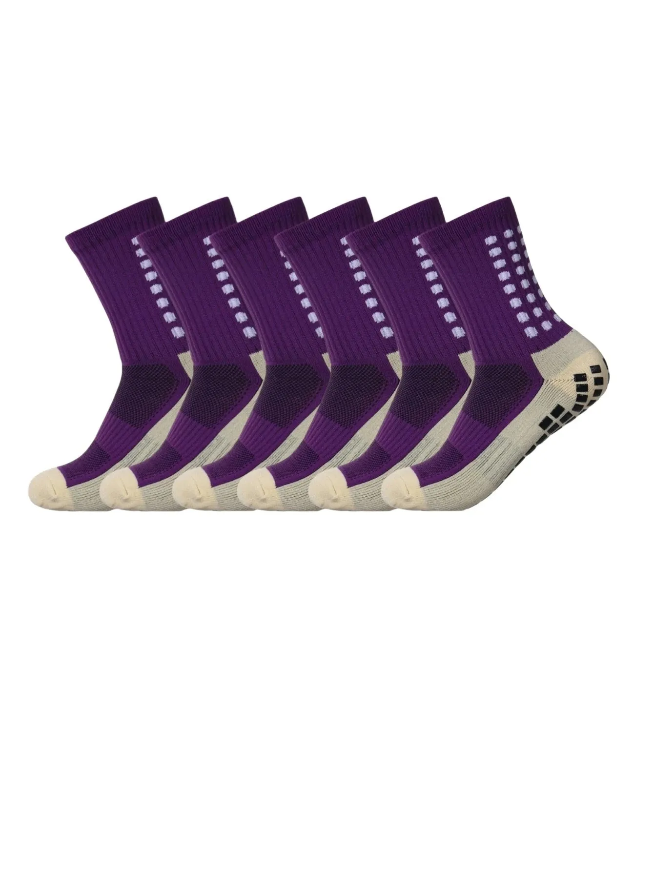 6 pairs of anti-skid classic sports socks with adhesive points, football socks