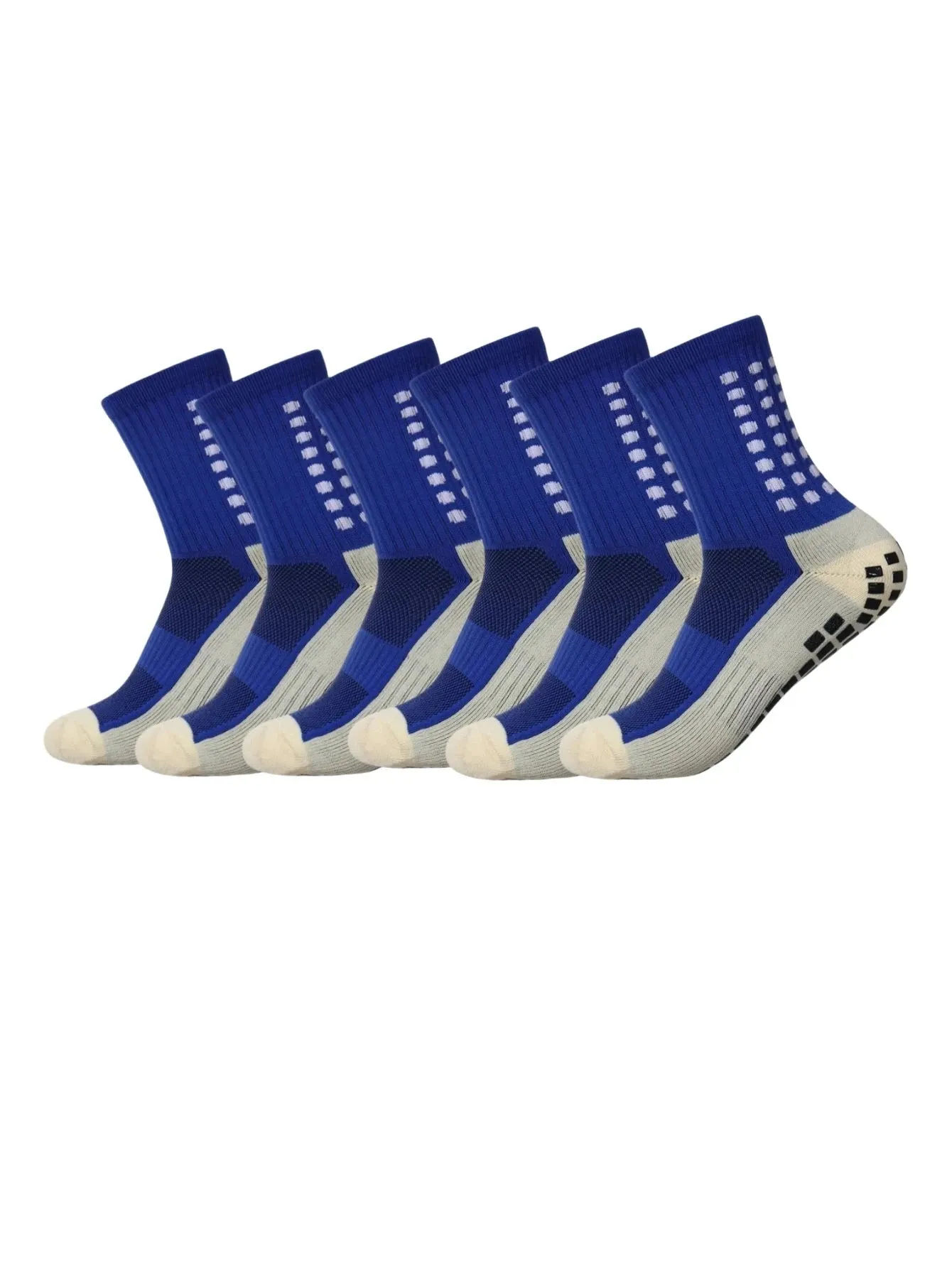 6 pairs of anti-skid classic sports socks with adhesive points, football socks