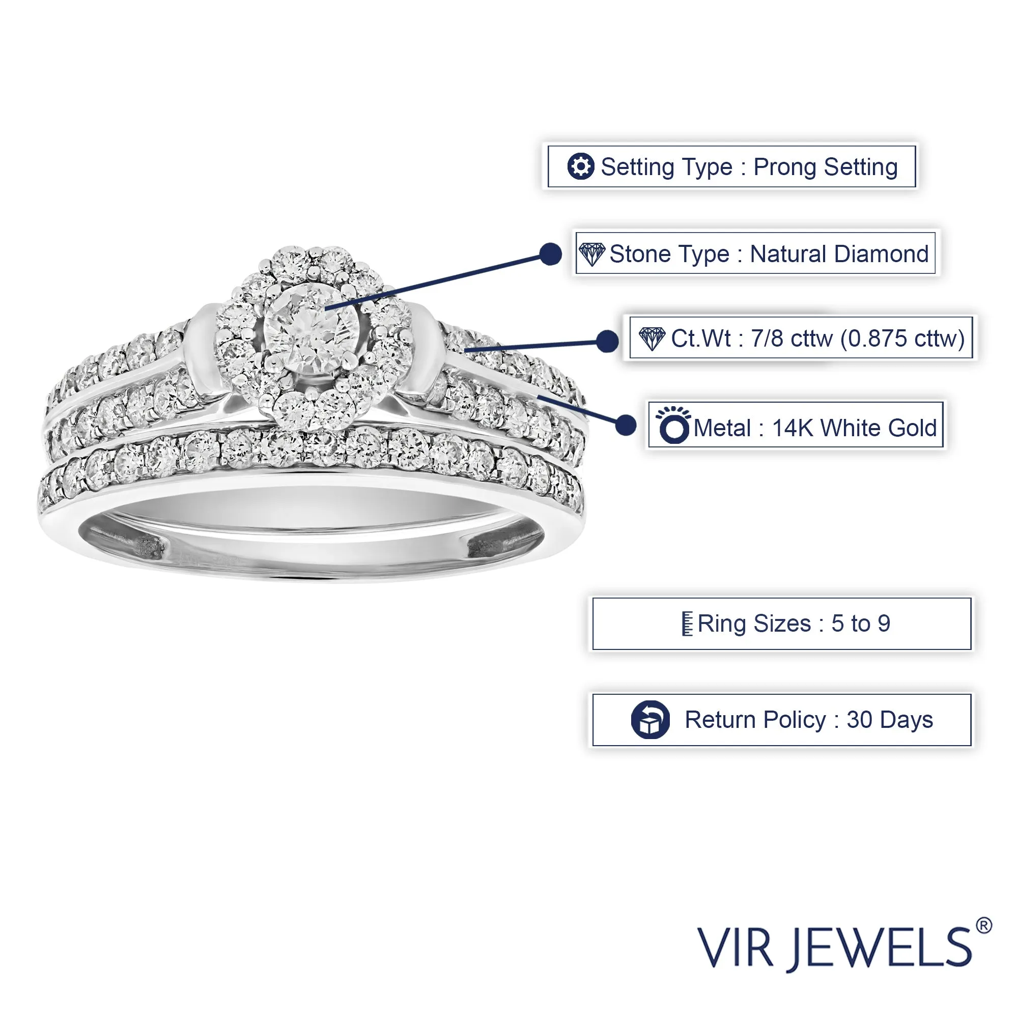 7/8 cttw Diamond Bridal Set in White Gold