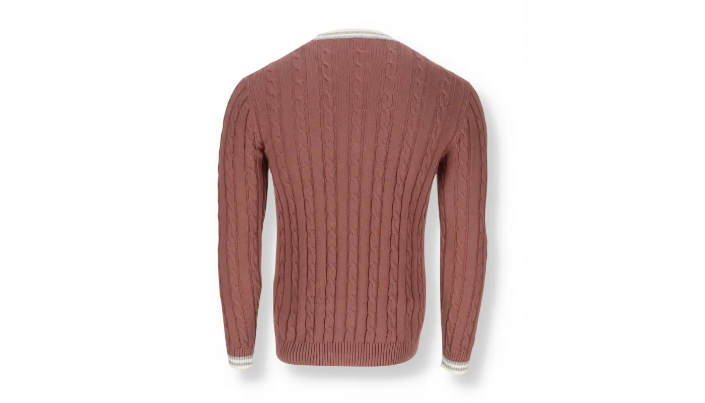 $795 ELEVENTY - Pastel Pink Cotton Cable Knit Tipped Cardigan Sweater- XXL