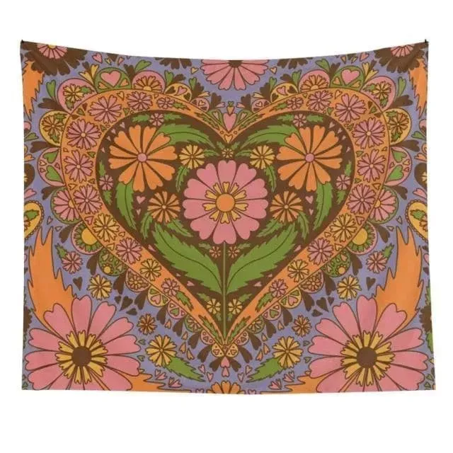 80S Retro Flower Wall Hanging Tapestry Wall Decor