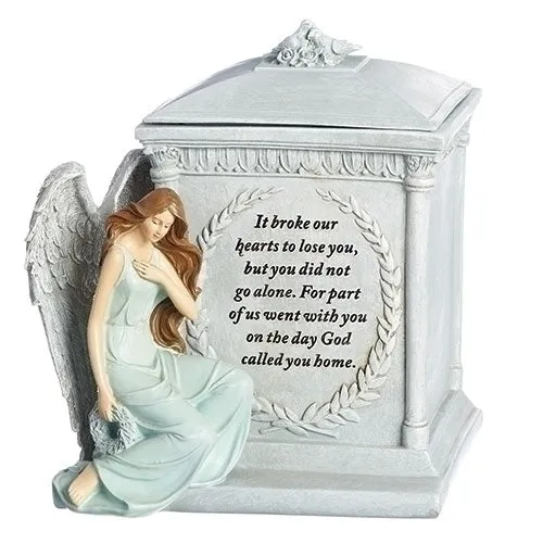 8.5"H Memorial Box W/angel and Verse "It Broke Our Hearts"