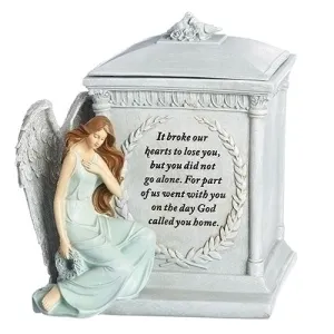 8.5"H Memorial Box W/angel and Verse "It Broke Our Hearts"