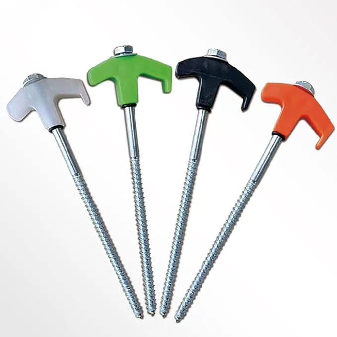 8" Screw in Tent Stakes - Ground Anchors Screw in, Screw in Tent Stakes Heavy Duty, Tent Pegs Camping Stakes, Metal Threaded Tent Spikes, Screw Tent Stakes with Hex Sleeves (8Pcs Orange)