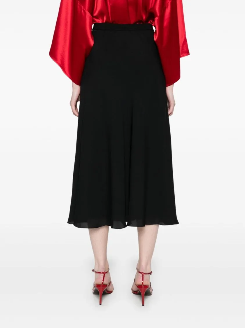 A-Line Black Silk Skirt With Elasticated Waist