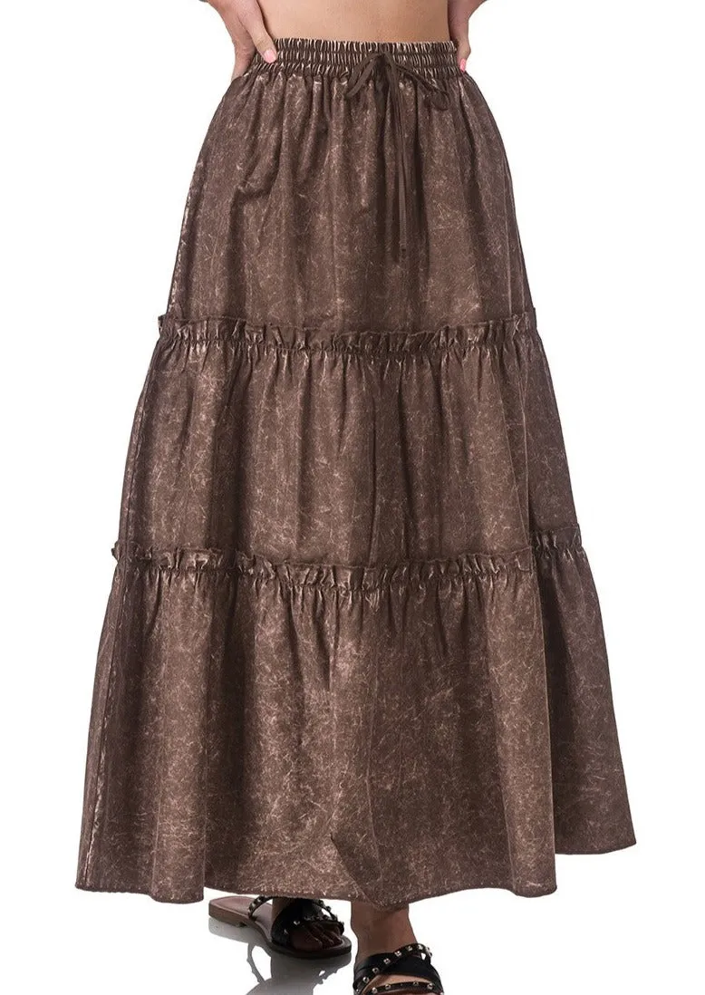 Acid Wash Maxi Skirt