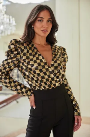 Alexandra Checker Sequin Bodysuit