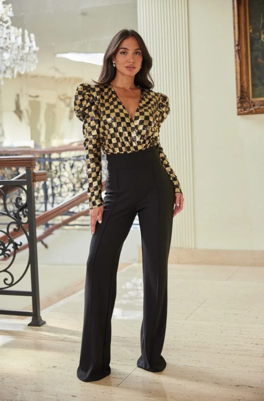 Alexandra Checker Sequin Bodysuit