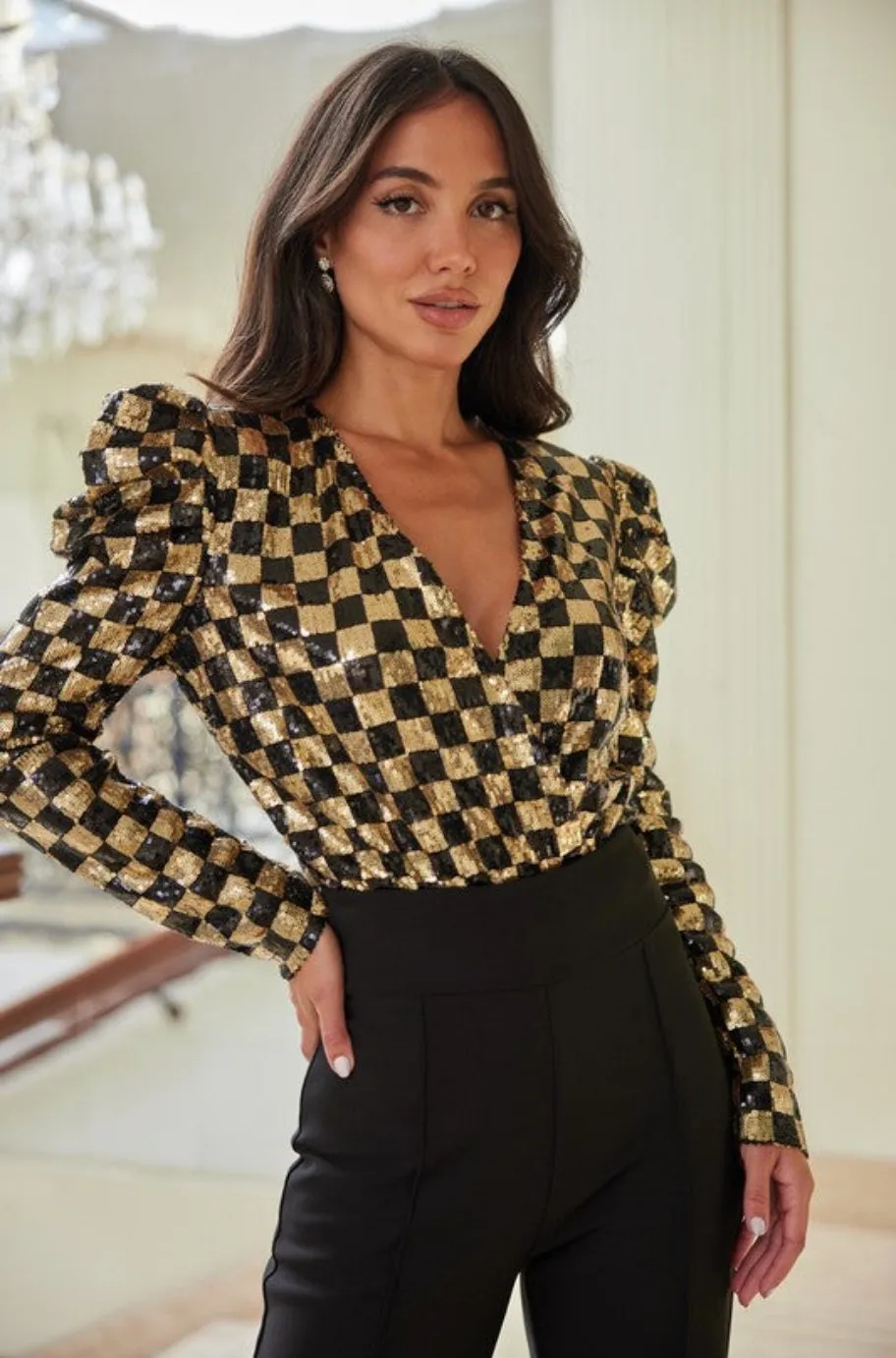 Alexandra Checker Sequin Bodysuit