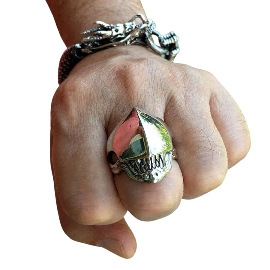Alien Head Sterling Silver Biker Ring