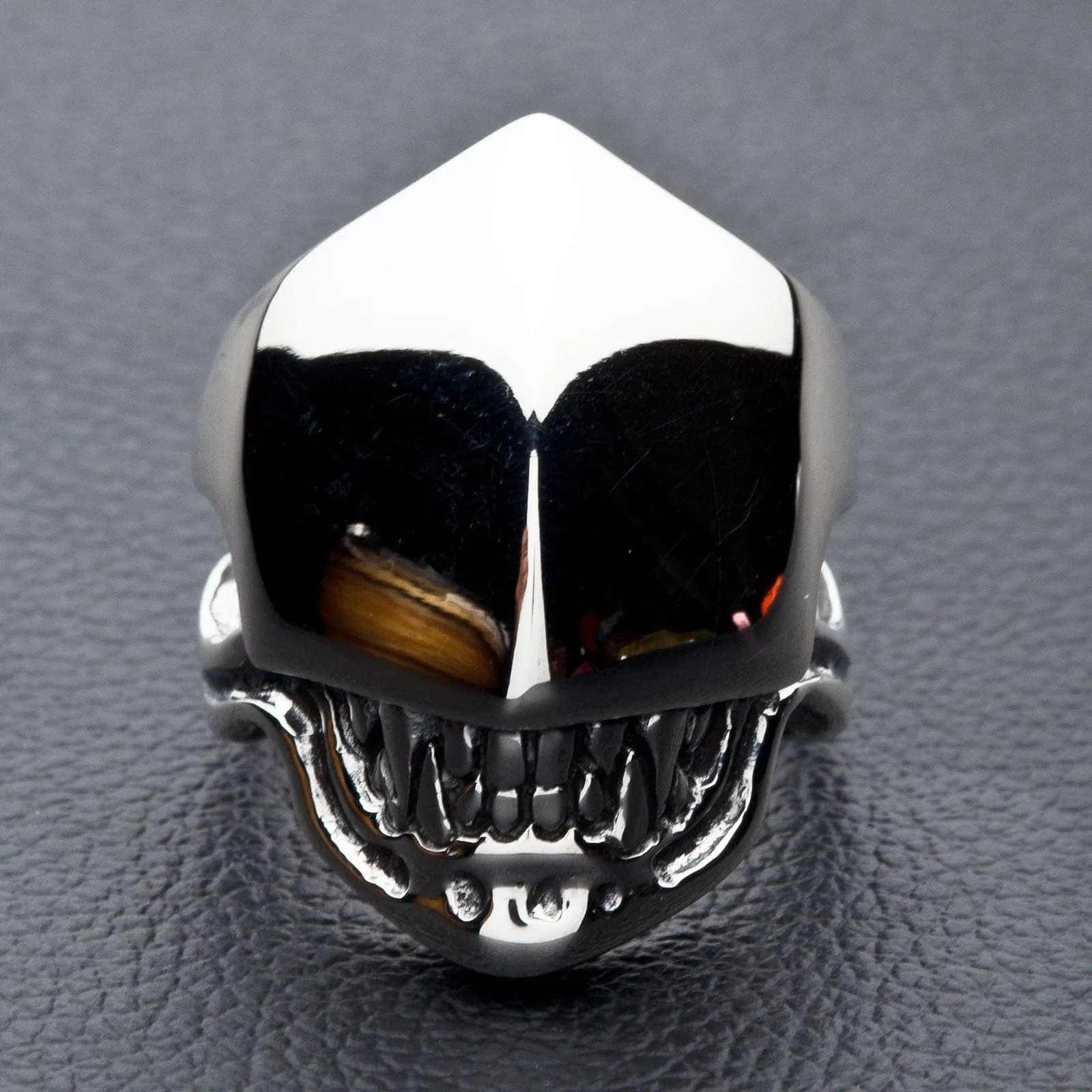 Alien Head Sterling Silver Biker Ring
