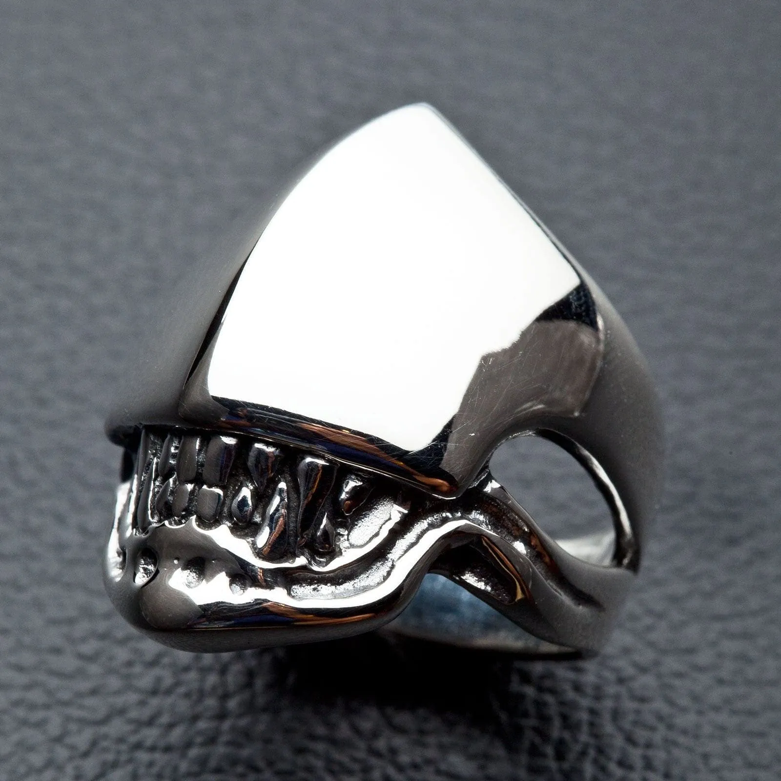 Alien Head Sterling Silver Biker Ring
