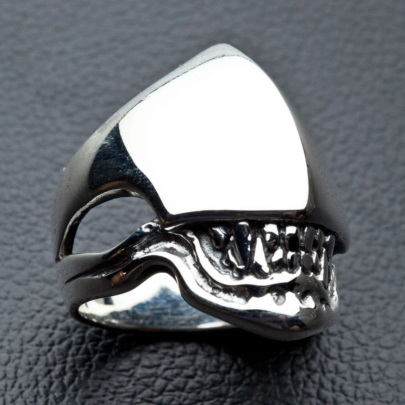 Alien Head Sterling Silver Biker Ring