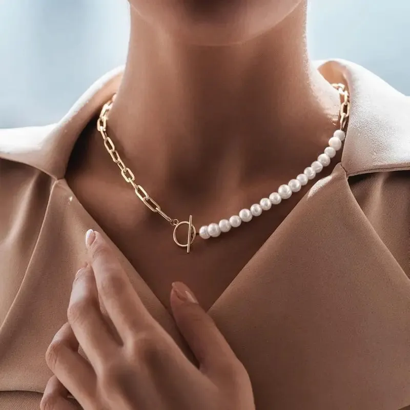 Amanda - Graceful Pearl Accents Woman's Jewelry Set