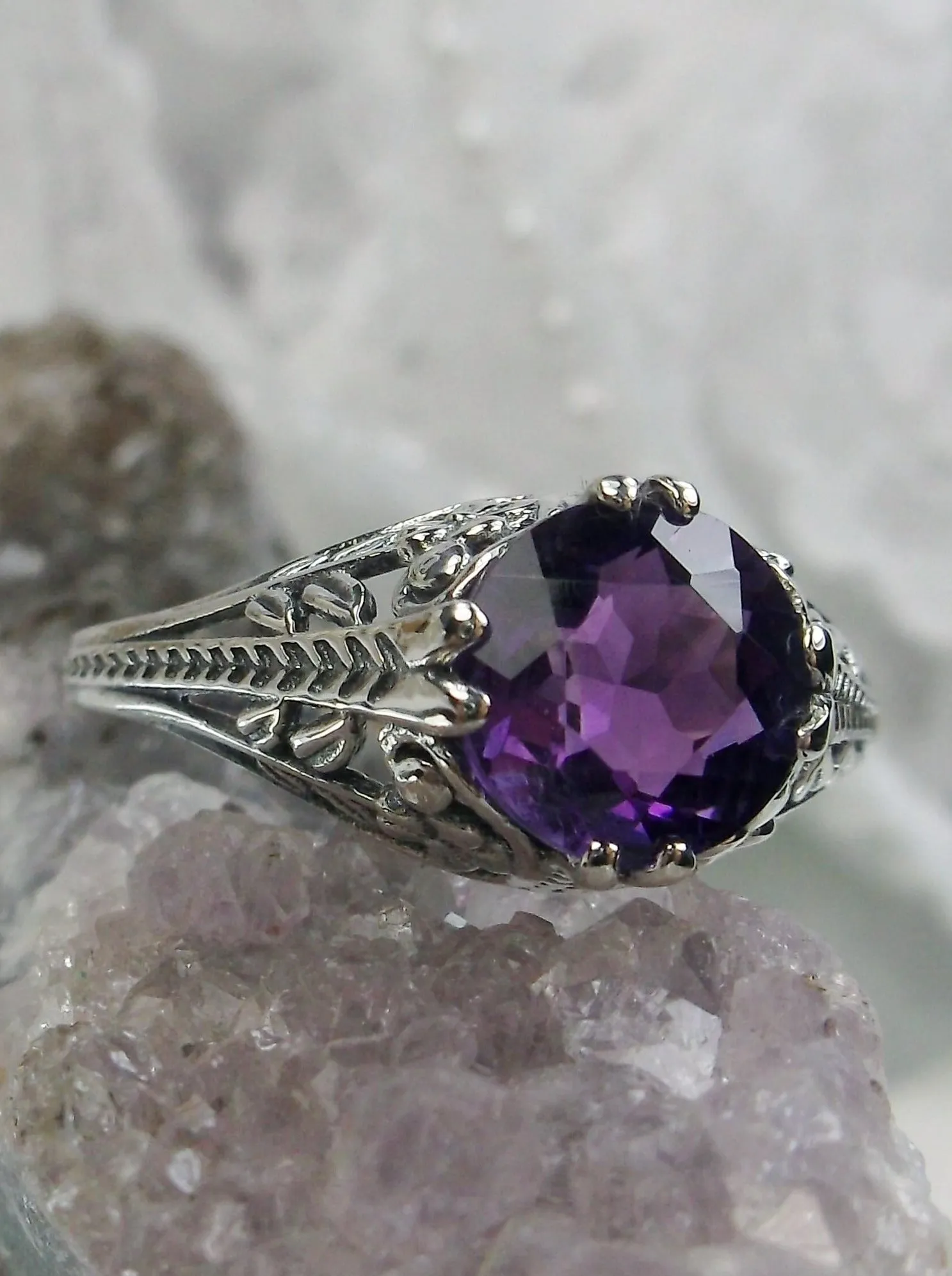 Amethyst Ring, Natural or Simulated Gemstone, Deco 2Fleur, Victorian Revival Jewelry #D159
