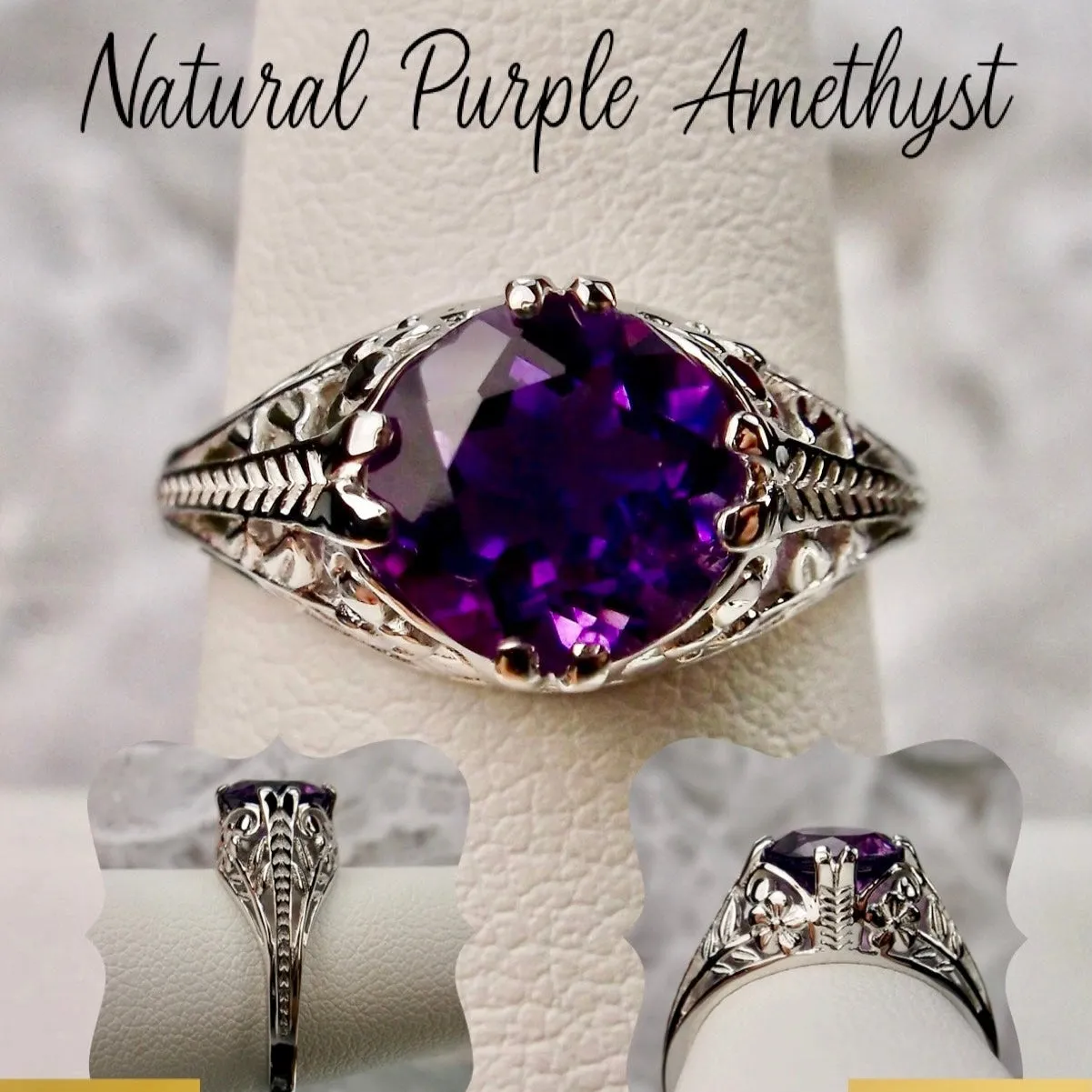 Amethyst Ring, Natural or Simulated Gemstone, Deco 2Fleur, Victorian Revival Jewelry #D159