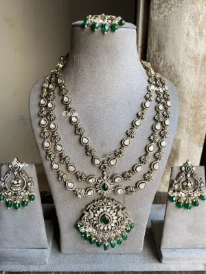 Anksh moisanite necklace set -  Dark Green