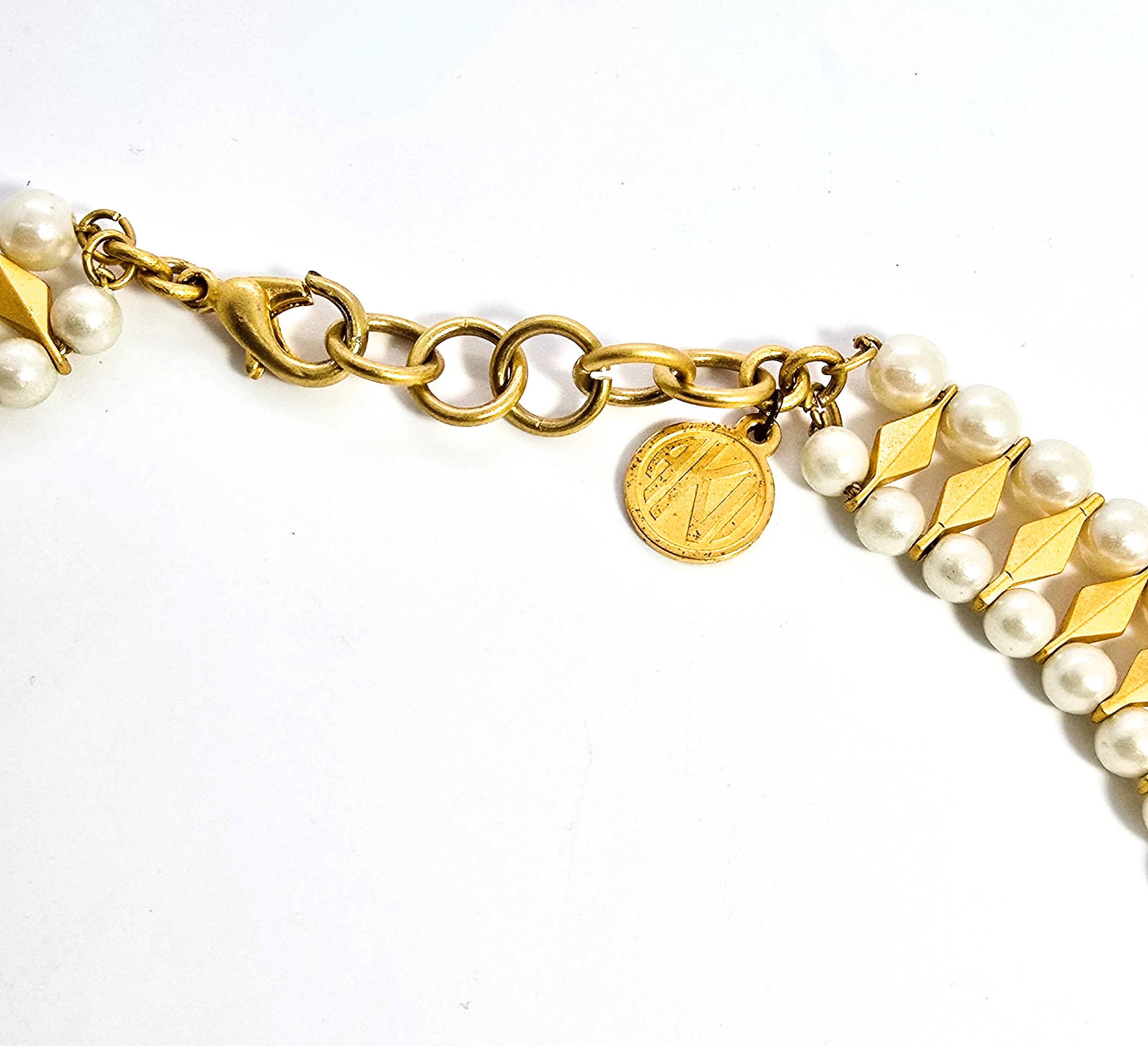 Anne Klein AKI gold toned and white faux pearl vintage signed retro necklace