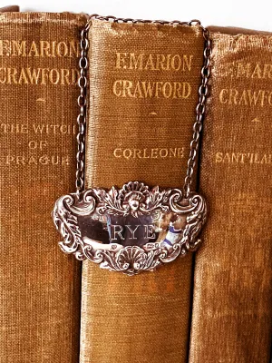 Antique Style English Repoussé Sterling Silver Rye Bottle Necklace Bar Tag