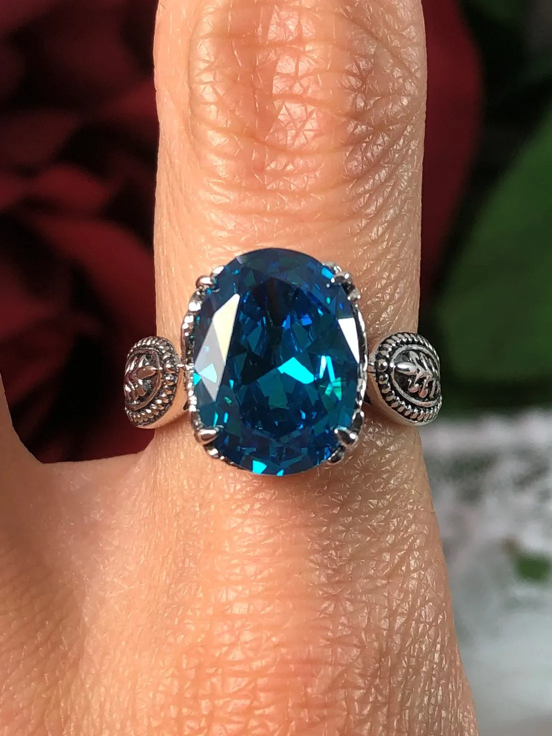 Aquamarine CZ Ring, Dragon Gothic Jewelry #D133