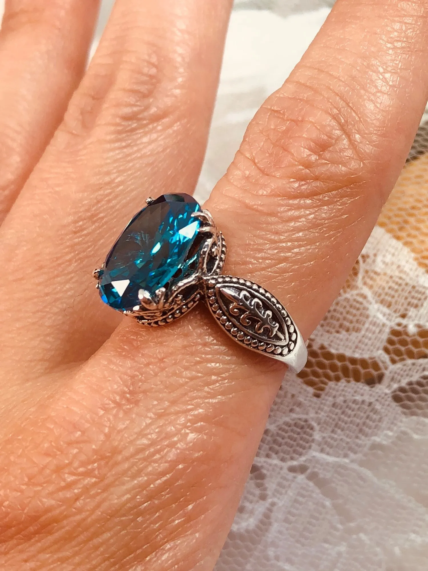 Aquamarine CZ Ring, Dragon Gothic Jewelry #D133