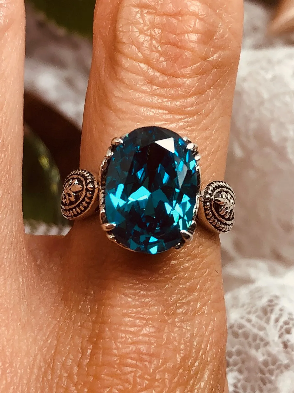 Aquamarine CZ Ring, Dragon Gothic Jewelry #D133