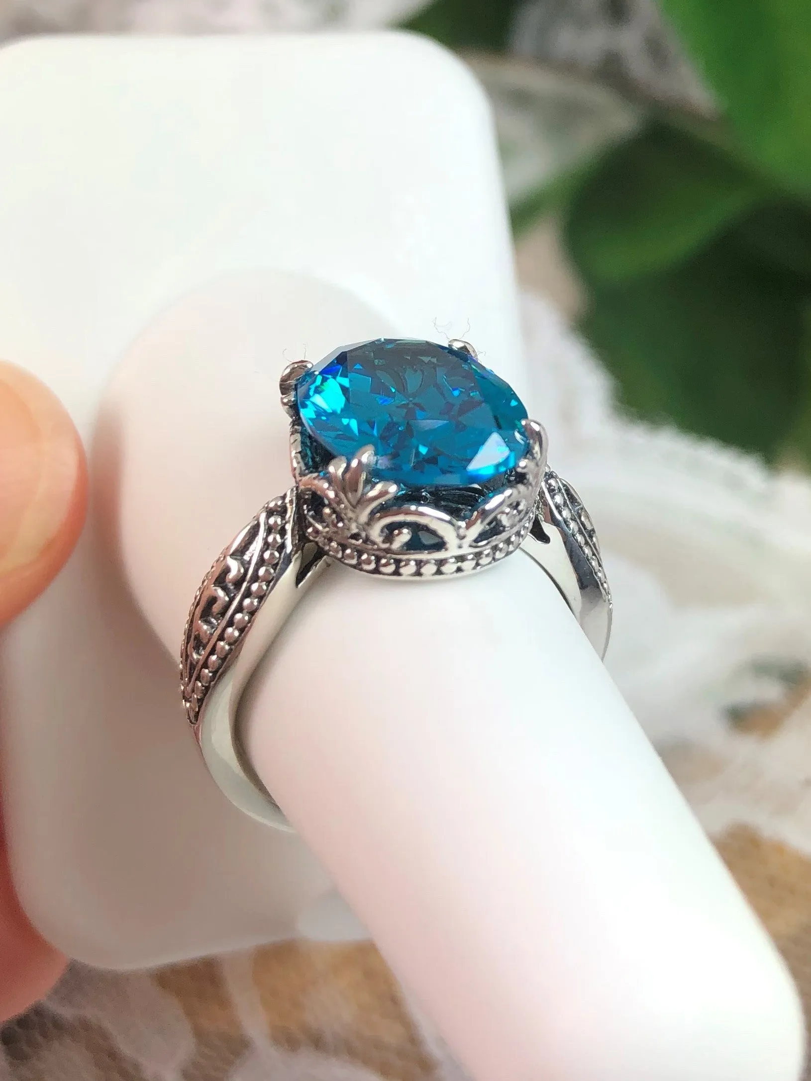 Aquamarine CZ Ring, Dragon Gothic Jewelry #D133