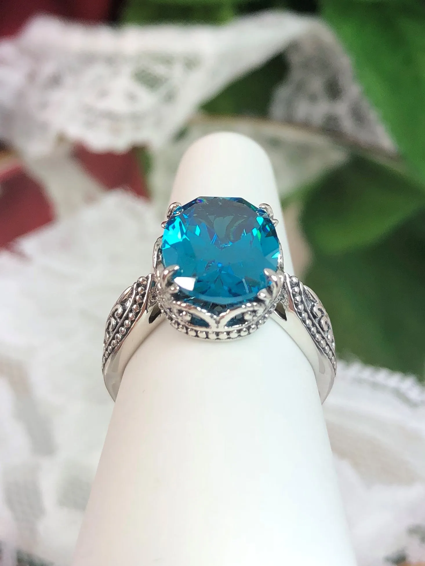 Aquamarine CZ Ring, Dragon Gothic Jewelry #D133