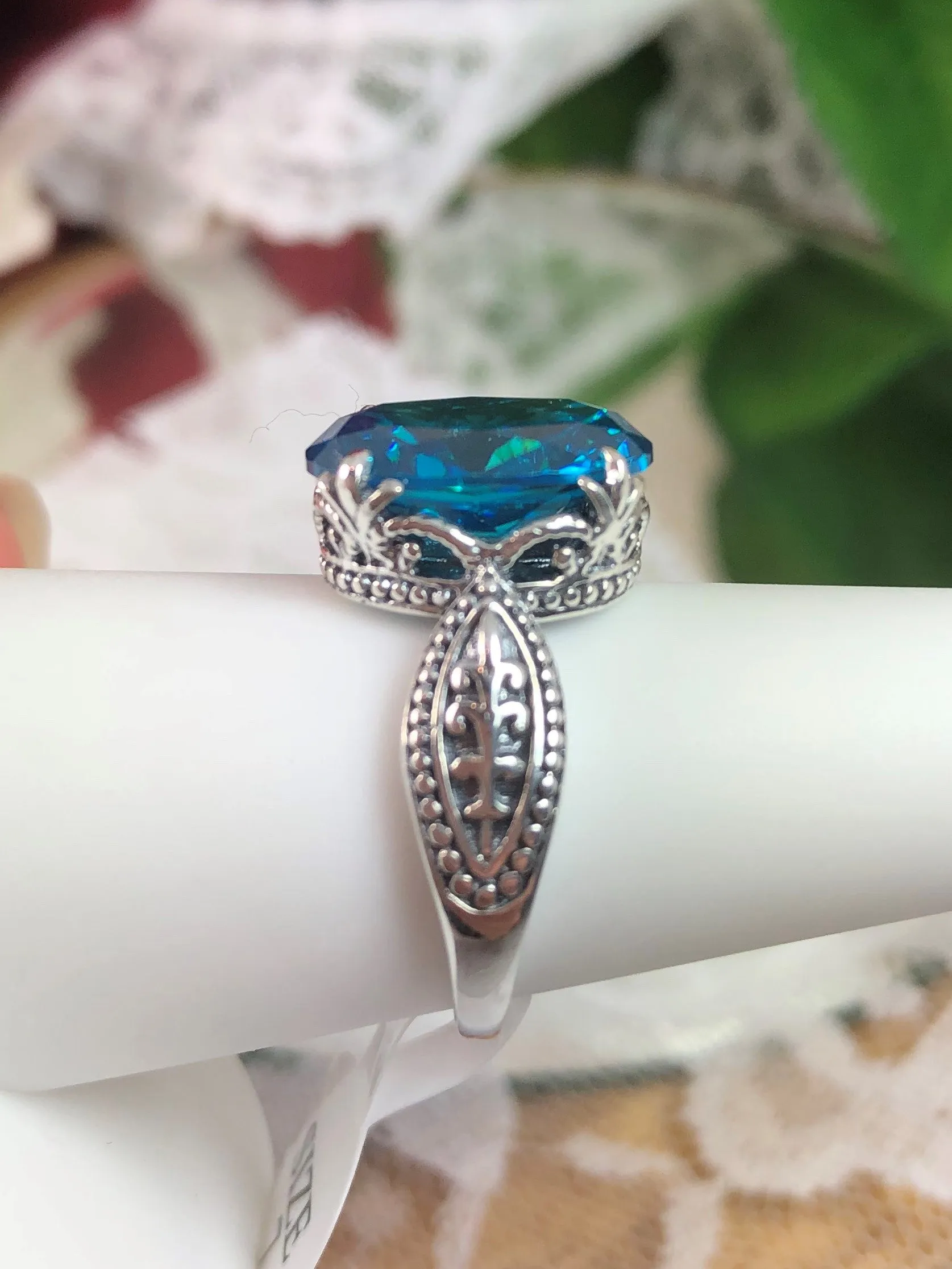 Aquamarine CZ Ring, Dragon Gothic Jewelry #D133