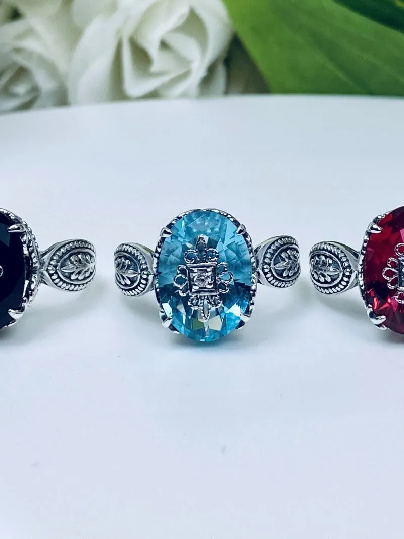 Aquamarine Gothic Ring, Embellished Gemstone, Dragon Filigree, Vintage Jewelry Design#D133e