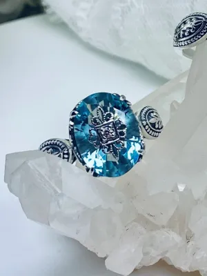 Aquamarine Gothic Ring, Embellished Gemstone, Dragon Filigree, Vintage Jewelry Design#D133e