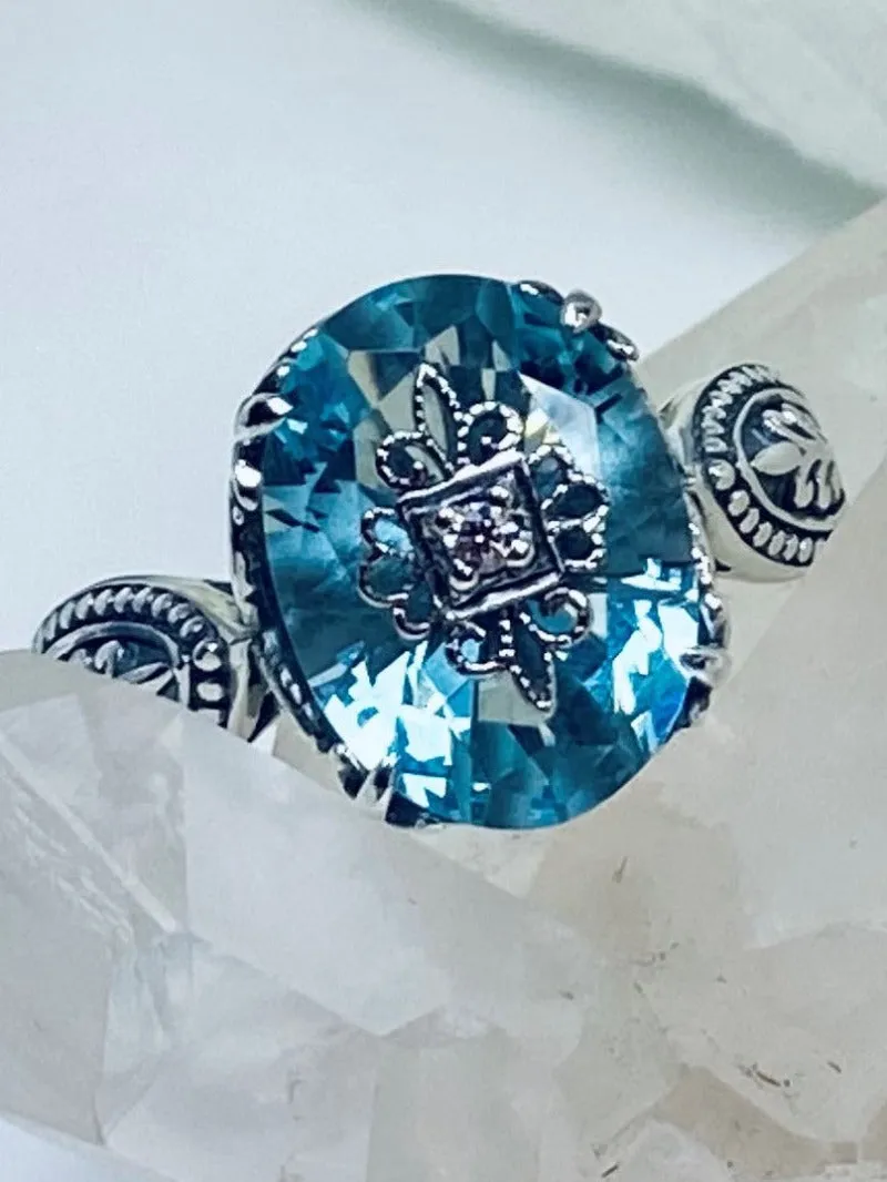 Aquamarine Gothic Ring, Embellished Gemstone, Dragon Filigree, Vintage Jewelry Design#D133e