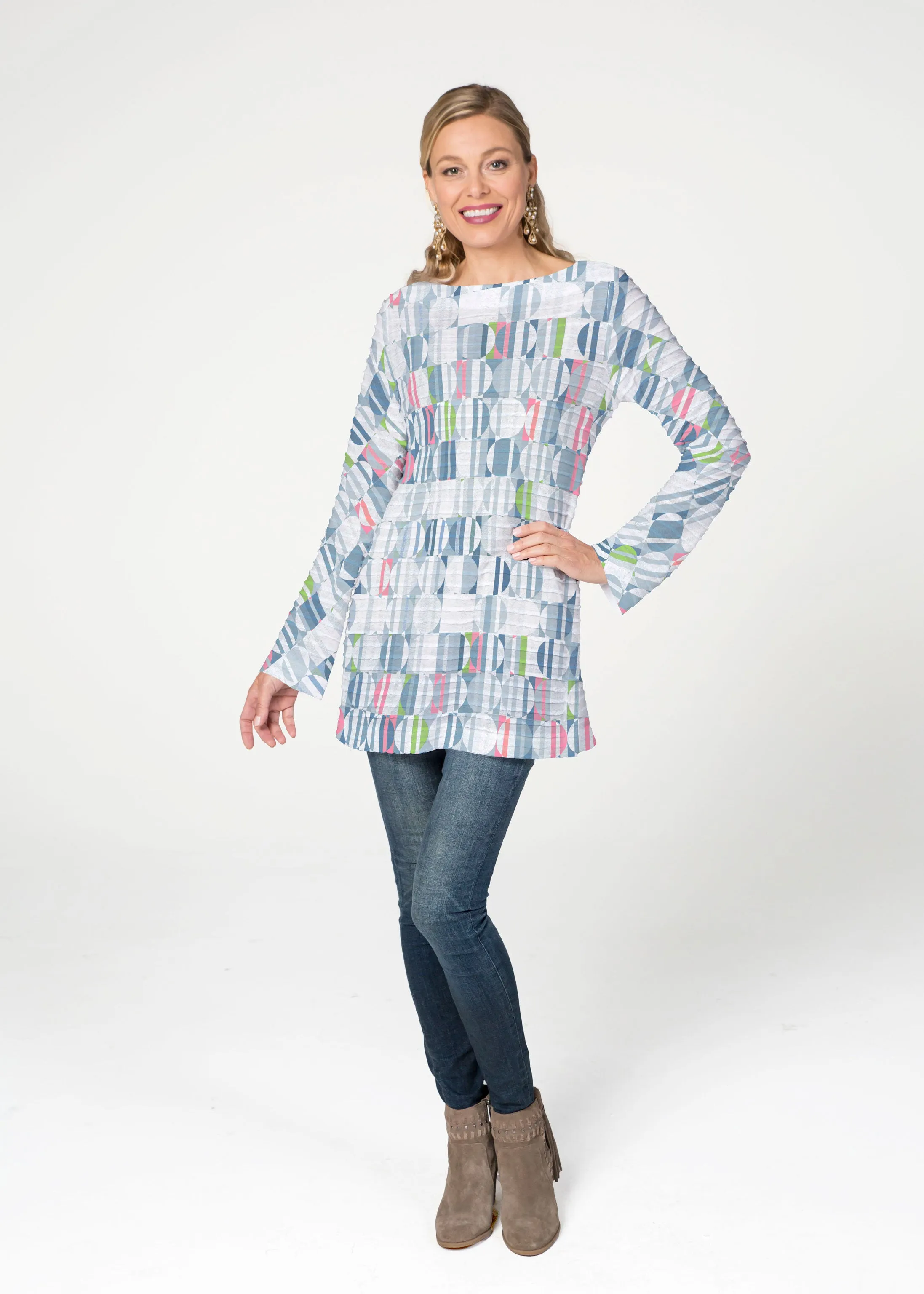 Around We Go (8012) ~ Banded Boatneck Tunic