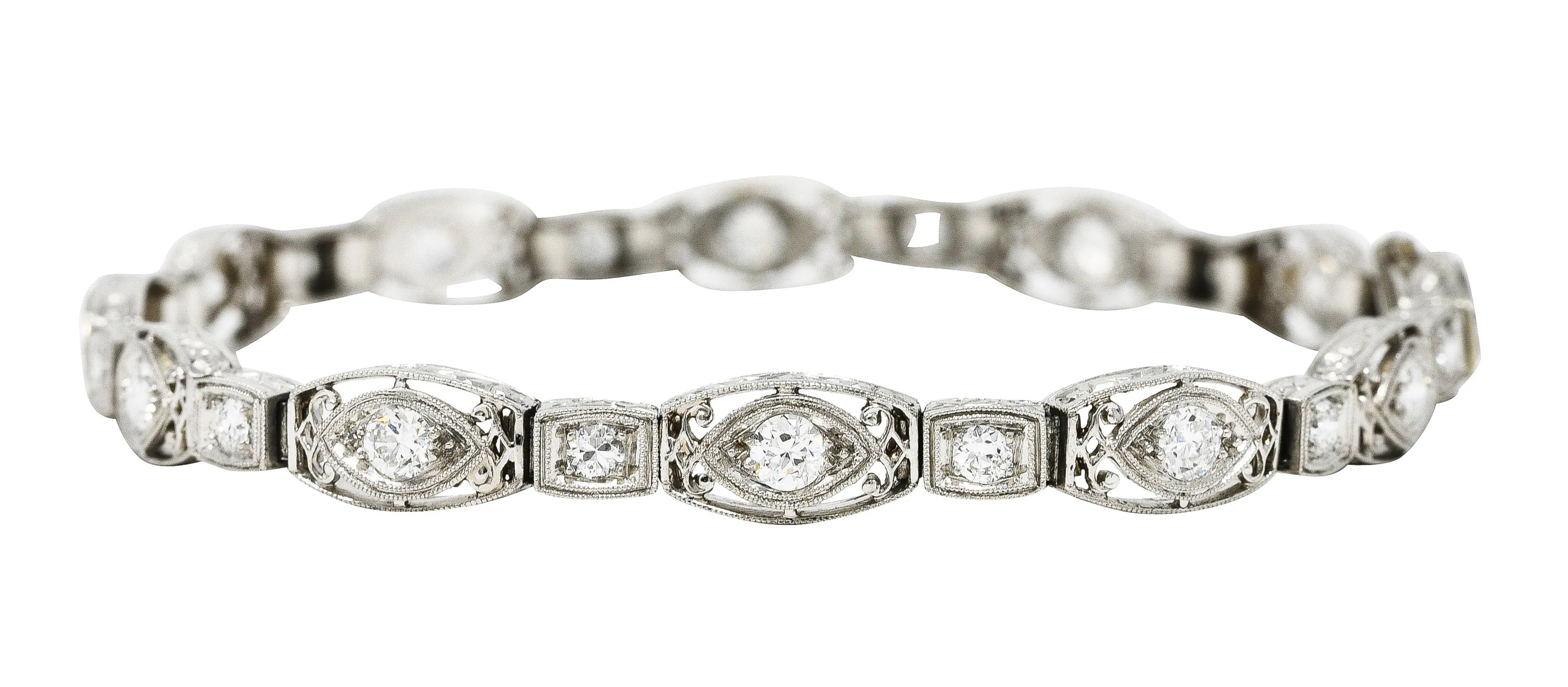 Art Deco 2.25 CTW Diamond Platinum Cushion Link Bracelet