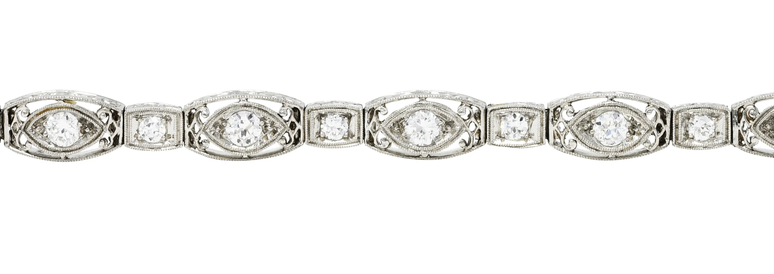 Art Deco 2.25 CTW Diamond Platinum Cushion Link Bracelet