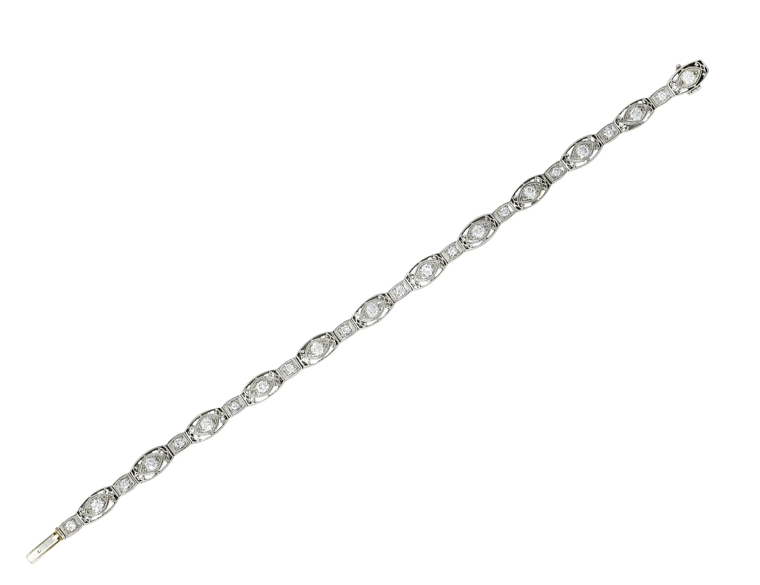 Art Deco 2.25 CTW Diamond Platinum Cushion Link Bracelet