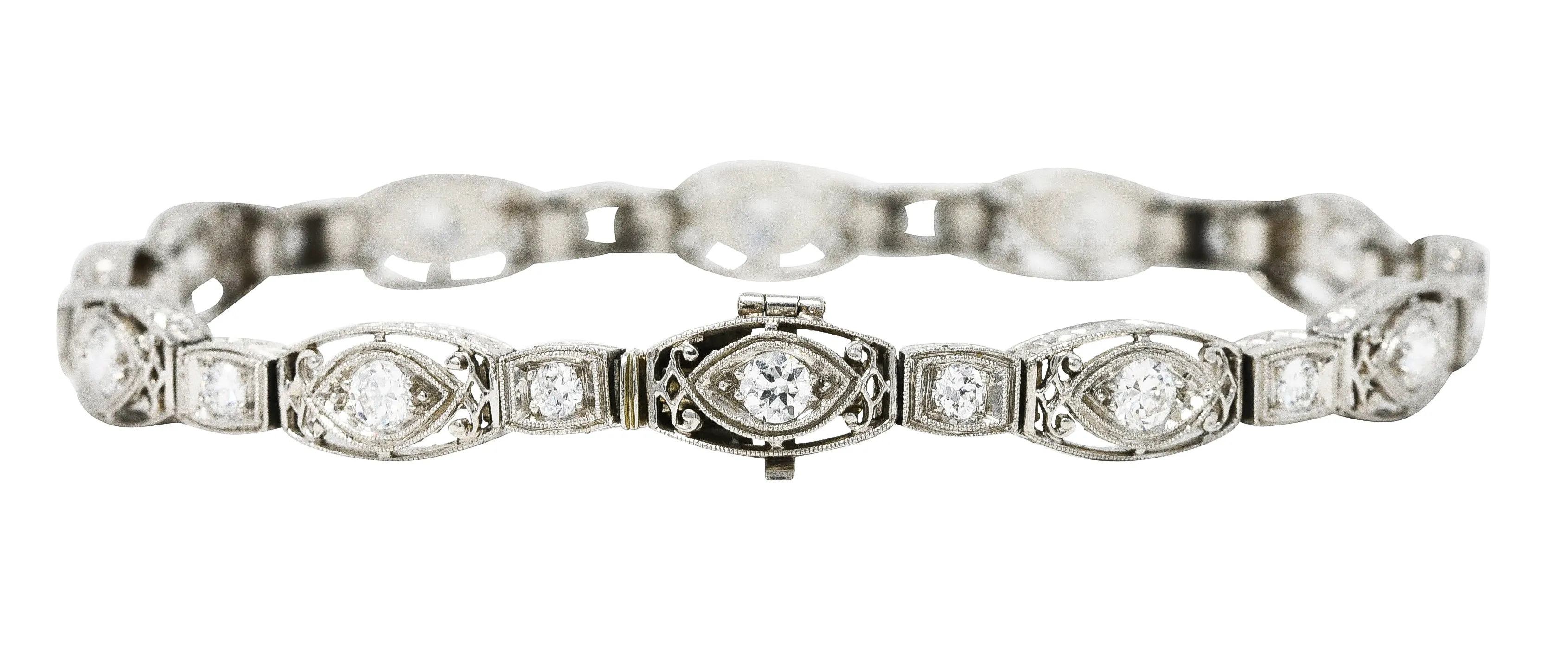 Art Deco 2.25 CTW Diamond Platinum Cushion Link Bracelet