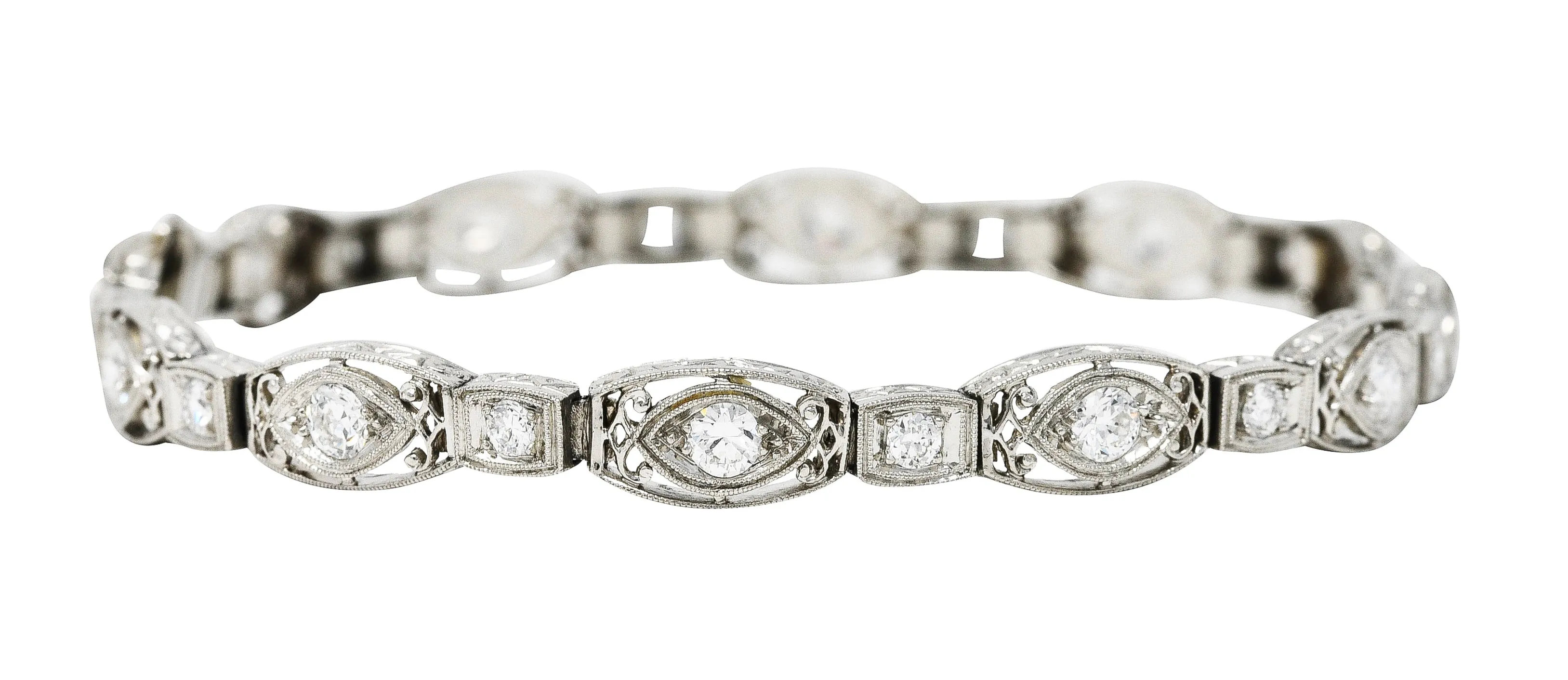 Art Deco 2.25 CTW Diamond Platinum Cushion Link Bracelet