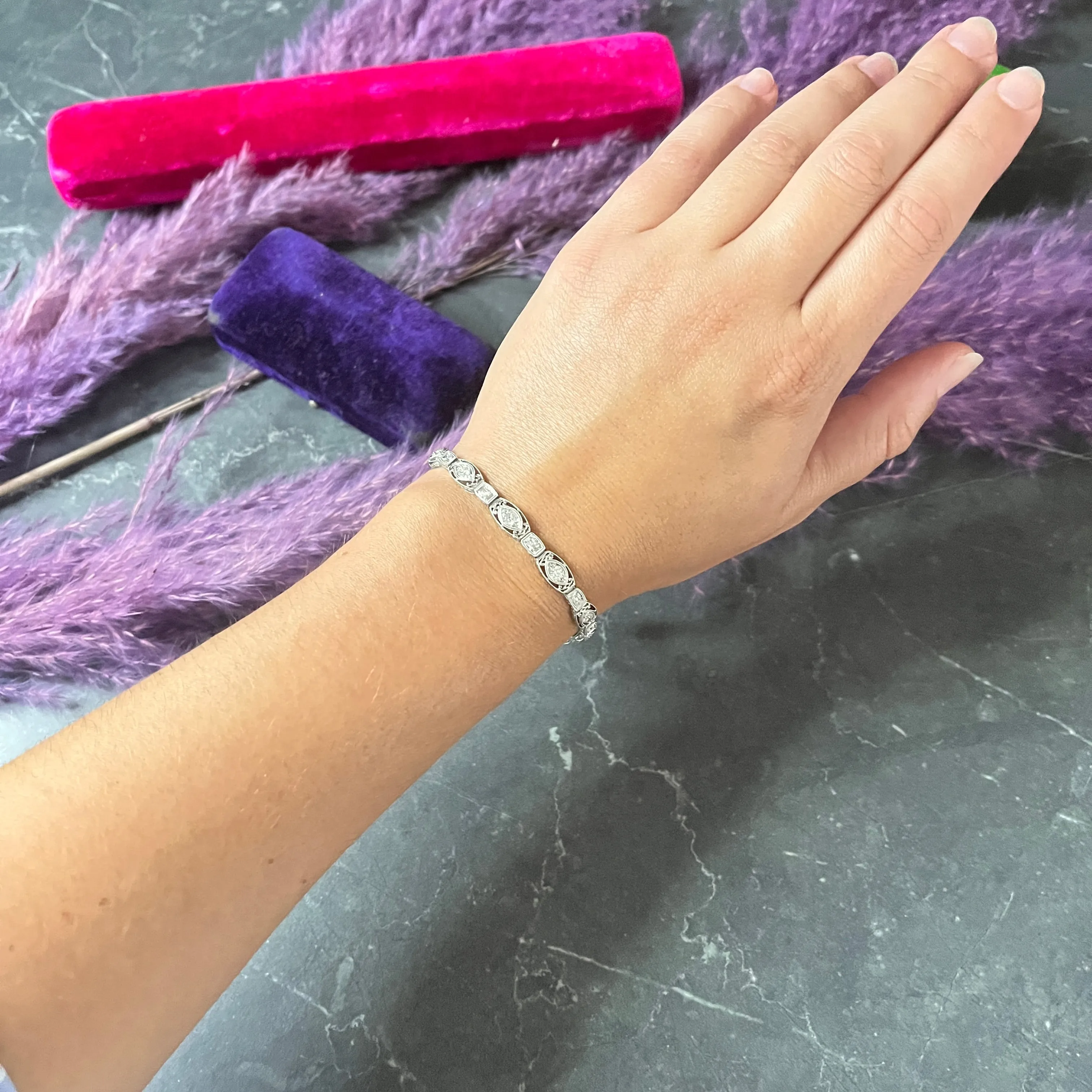 Art Deco 2.25 CTW Diamond Platinum Cushion Link Bracelet