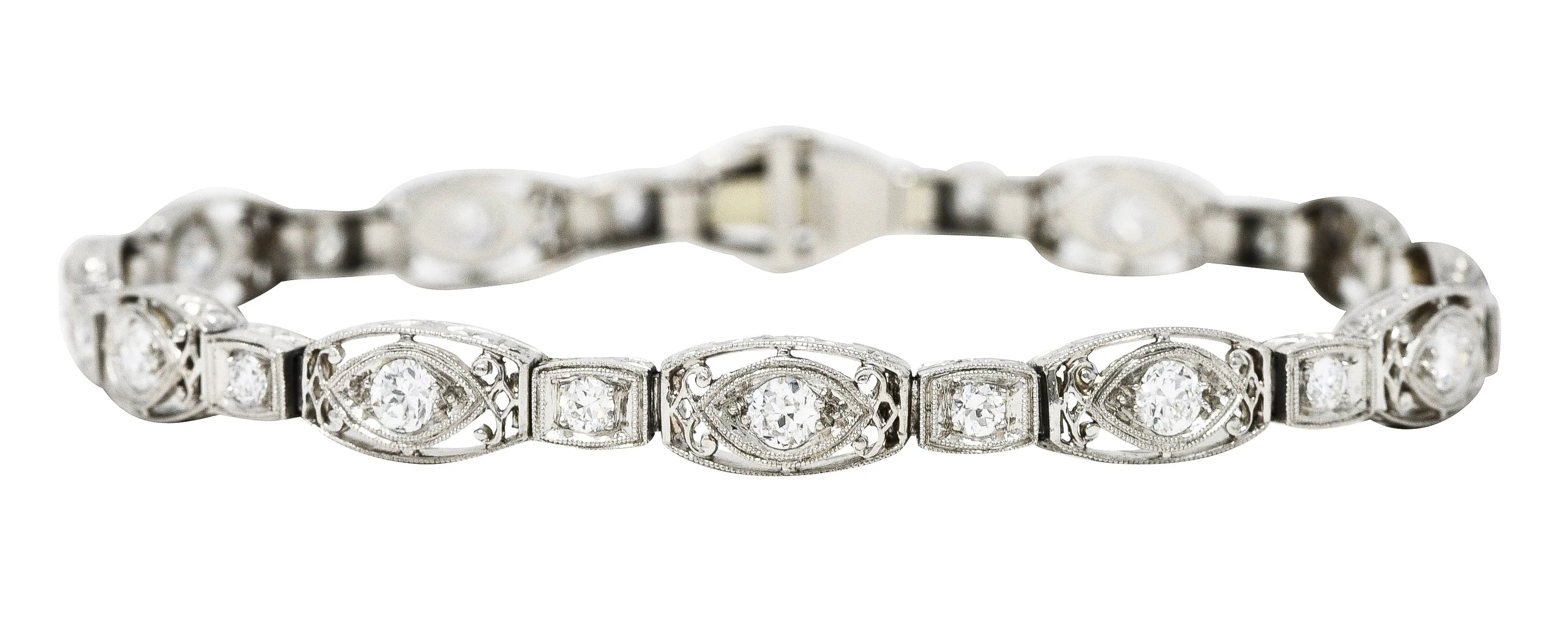 Art Deco 2.25 CTW Diamond Platinum Cushion Link Bracelet