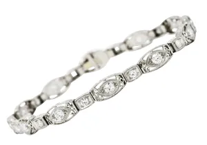 Art Deco 2.25 CTW Diamond Platinum Cushion Link Bracelet