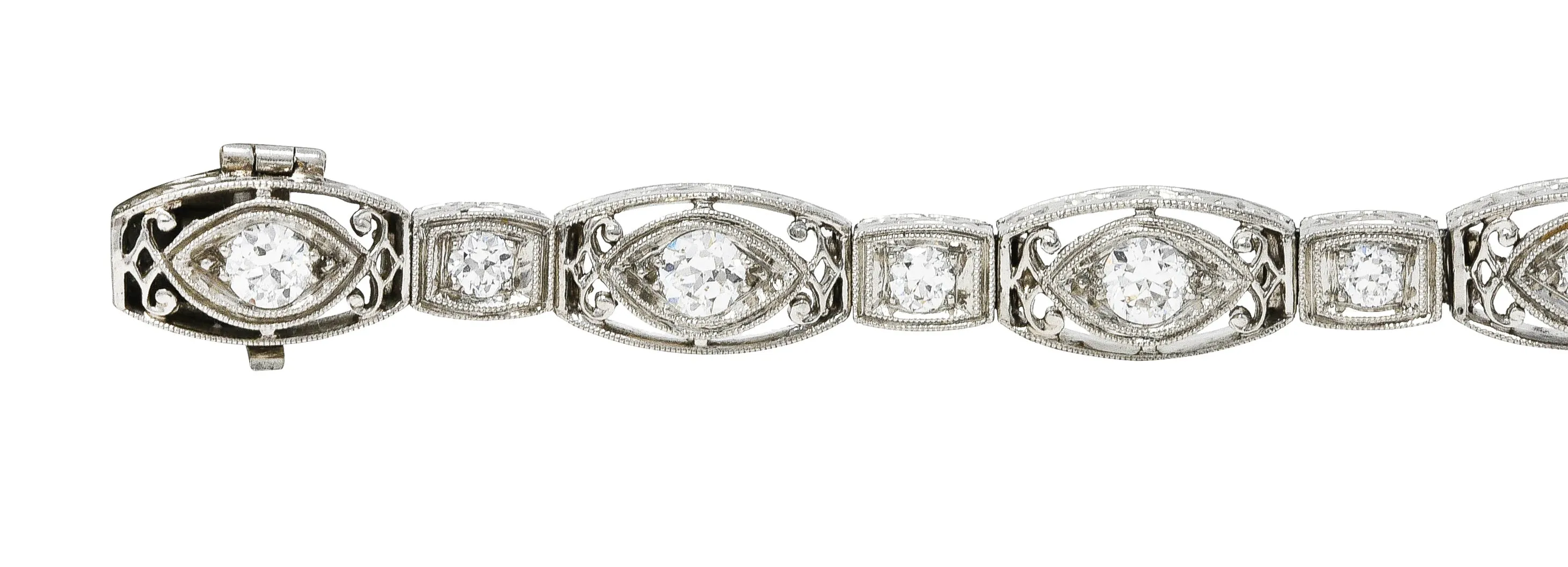 Art Deco 2.25 CTW Diamond Platinum Cushion Link Bracelet