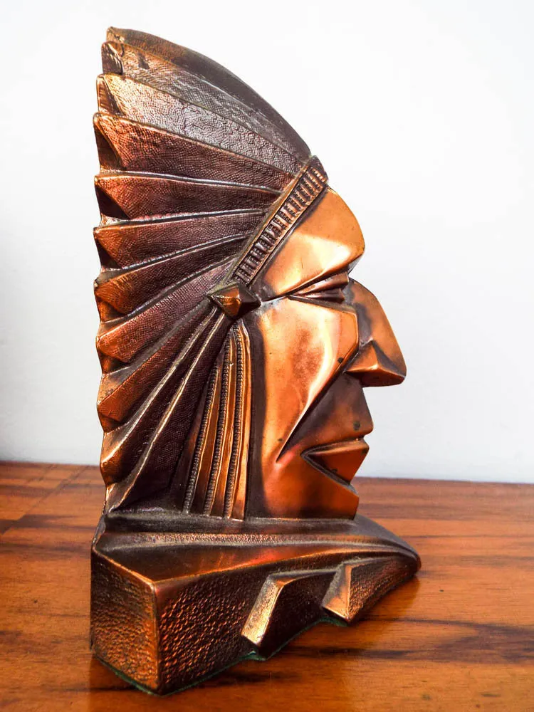 Art Deco Style Indian Chief Geometric Bookends